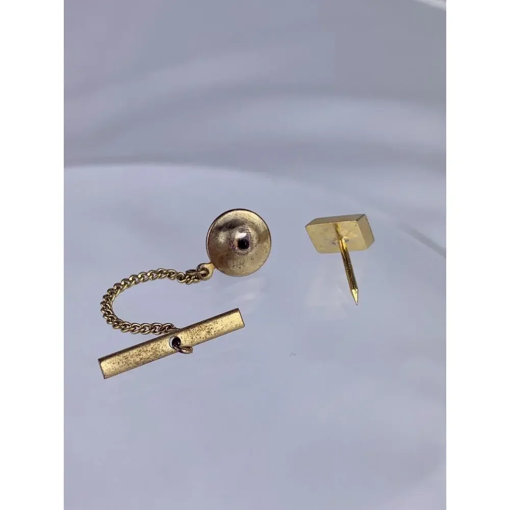 E Initial Monogram Gold Tone Tie Pin Tack Polished Metal Diamond Vintage O1